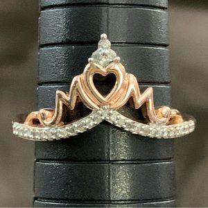 Womens 1/10 CT. T.W. White Diamond 14K Rose Gold Over Silver Crown Mom Ring